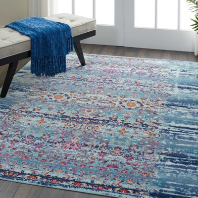 Handmade Blue Rectangular Stain-Resistant Synthetic Rug 5'3" x 7'10"