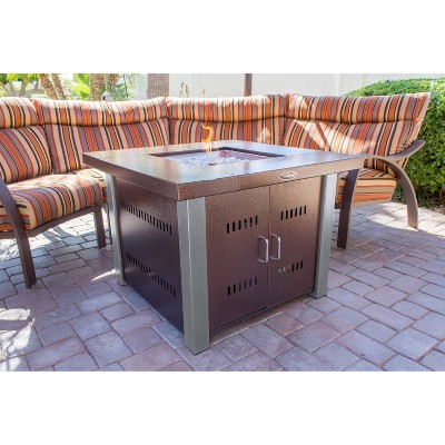 38-Inch Hammered Bronze and Stainless Steel Gas Fire Pit Table