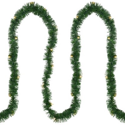 18' Green Pre-Lit Pine Christmas Garland with Warm White LED Lights