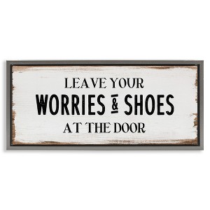 Stupell Industries Worries & Shoes At Door Phrase, 25" x 11" - 1 of 4