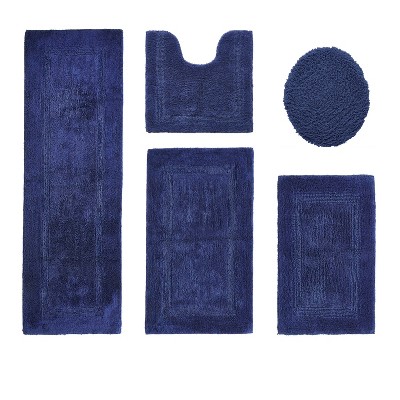 Lux Premium 100% Cotton Tufted Solid Reversible 5 PC Bath Rug Set – Ultra-Soft, Water-Absorbent, Durable, Machine Washable Bathroom Rug
