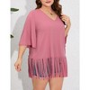 Women's Plus Size Fringe Hem Short Sleeve V-Neck T Shirt Tops - 3 of 4