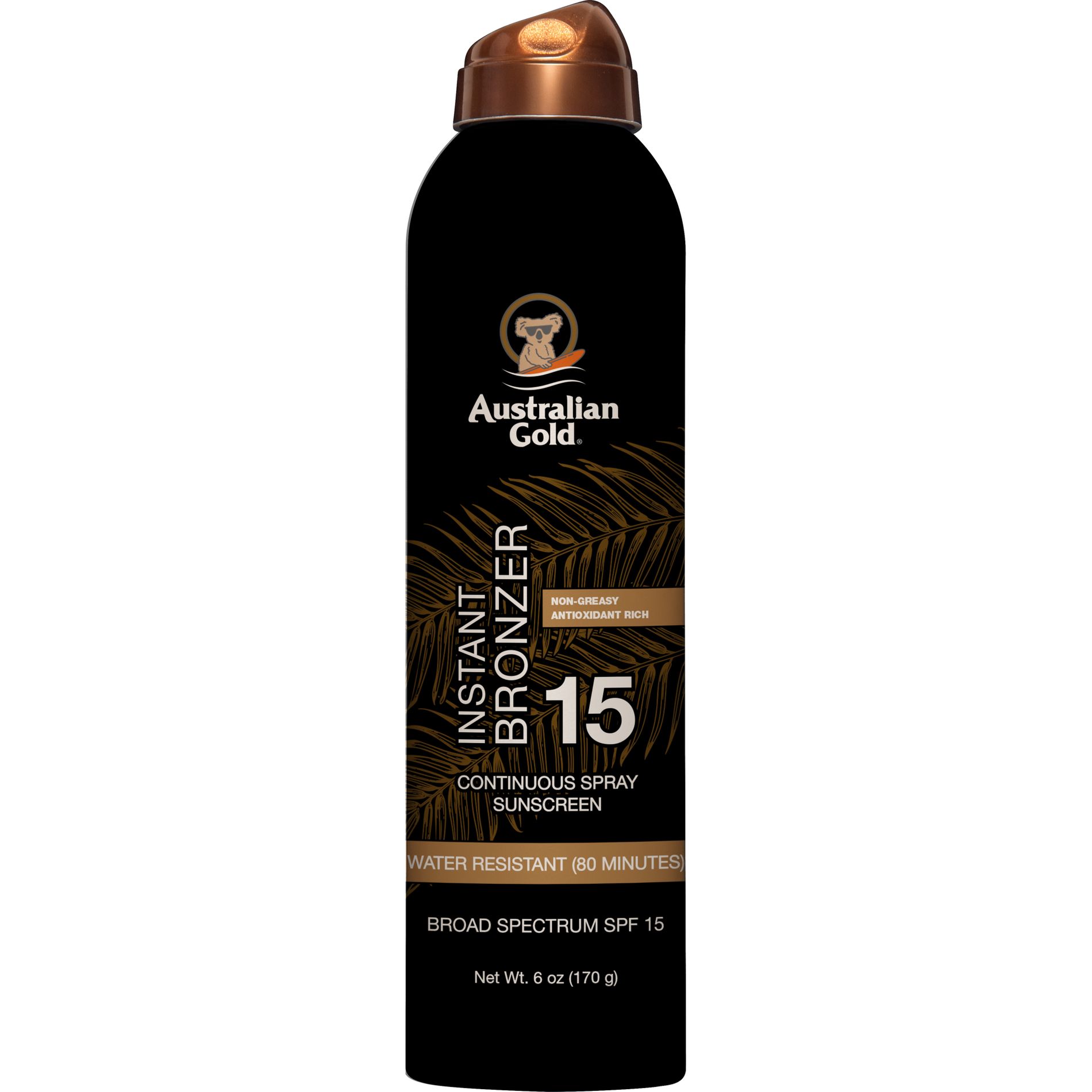 Australian Gold Continuous Spray Sunscreen With Instant Bronzer - SPF 15 - 6 fl oz: Whole Body Application, Paraben-Free, Sulfate-Free, Vegan