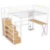 YOOCOZZ Metal Loft Bed with Built-in Work Station, Wardrobe, Storage Staircase and LED - White - 2 of 4