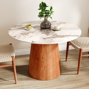 39" Modern Round Pedestal Dining Table with Glossy Faux Marble Top, Small Kitchen Table for 2-4,Indoor Small Bistro Table–The Pop Home - 1 of 4