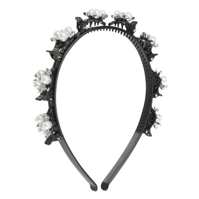 Unique Bargains Women's Fashion Faux Pearl Headband 4.13" ID Silver Tone 1 Pc
