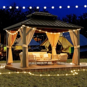 Dual-Layer Hardtop Gazebo, Heavy-Duty Galvanized Steel Frame with Netting & Curtains, All-Weather Aluminum Pavilion for Patio, Garden, Lawn, Deck - 1 of 4