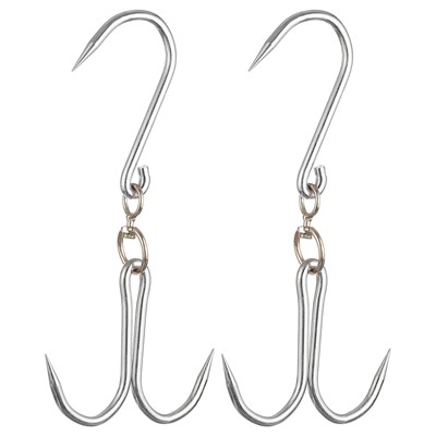 Unique Bargains Galvanized Steel Integrated Swivel Double Meat Hook for Hanging Drying Smoking Meat Products 2 Pcs