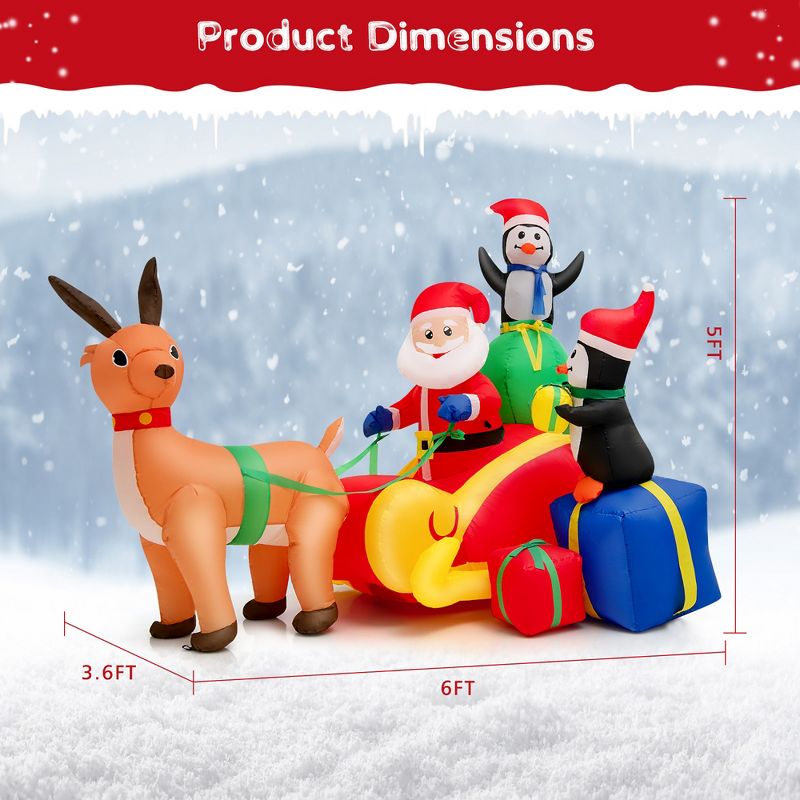 Costway 6 FT Long Christmas Inflatable Decoration Santa Claus Driving Reindeer Sleigh, 4 of 11