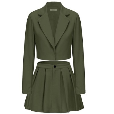 EXLURA Women's Business Casual Blazer Suit Sets and Pleated Mini Skirt 2 Piece Outfits Trendy Long Sleeve Y2K Clothes 2025