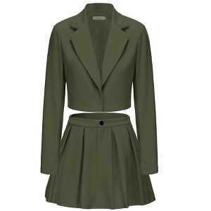 EXLURA Women's Business Casual Blazer Suit Sets and Pleated Mini Skirt 2 Piece Outfits Trendy Long Sleeve Y2K Clothes 2025 - 1 of 4
