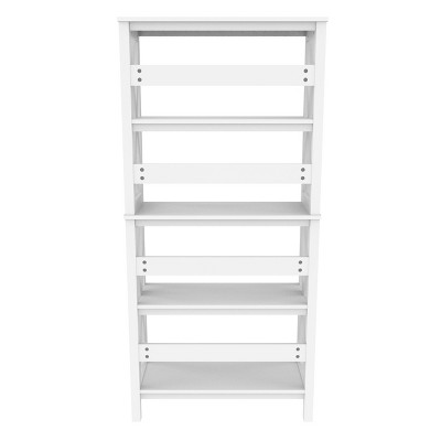 White Wood X-Frame 5-Tier Etagere Bookcase
