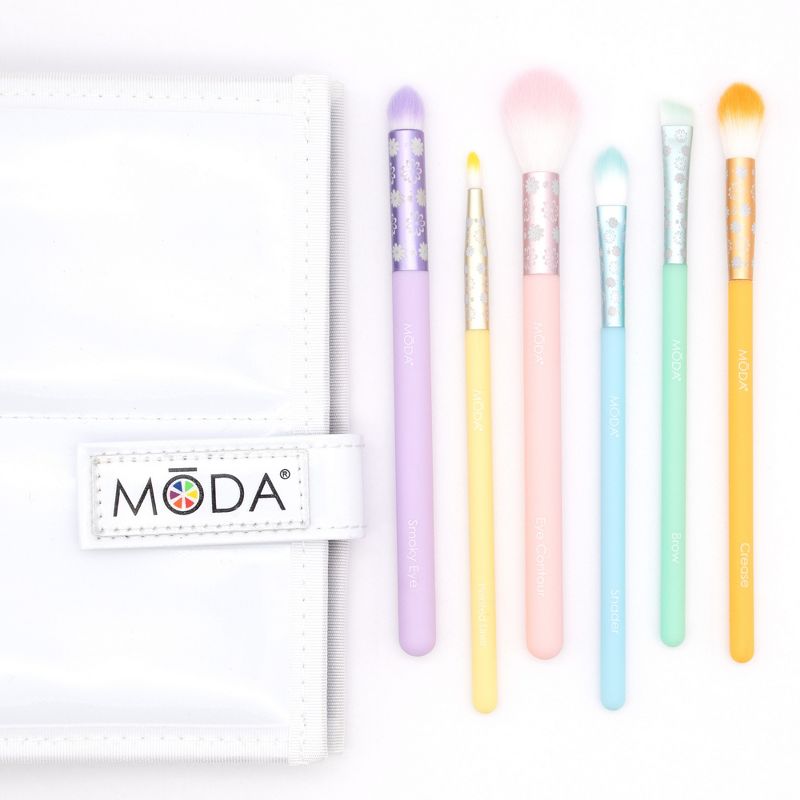 MODA Brush Posh Pastel Delicate Eye 7pc Travel Sized Makeup Brush Flip Kit, Includes Crease, Shader, and Pointed Liner Makeup Brushes, 4 of 15
