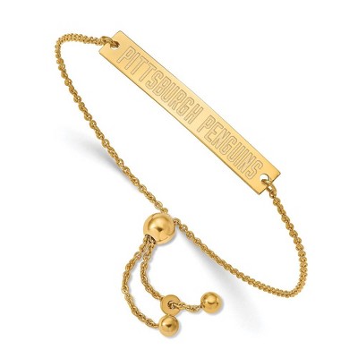 Black Bow Jewelry 14k Yellow Gold Plated Sterling Silver Pittsburgh Penguins NHL Identification Bracelet 9 Inch