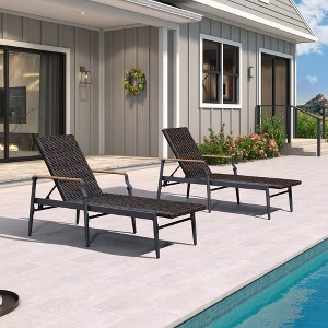 PURPLE LEAF Outdoor Chaise Lounge Chair Set of 2 Patio Pool Lounger Chairs with Wooden Armrest Sunbathing Tanning Recliner for Outside Backyard - 1 of 4