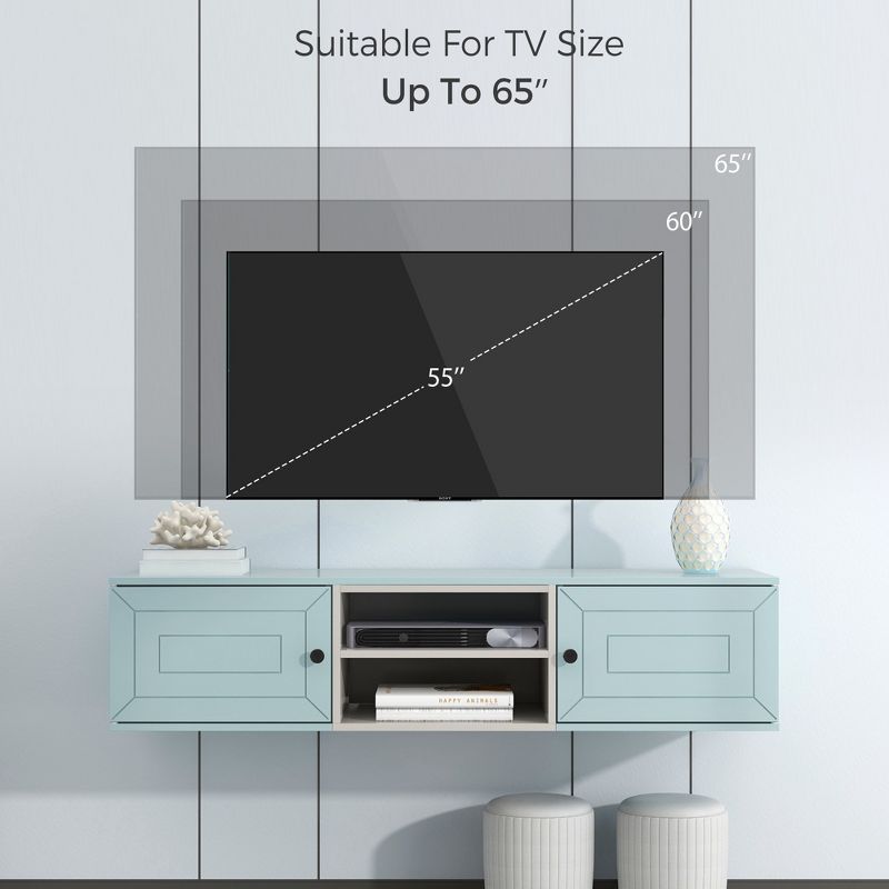 Wall Mounted Floating TV Stand for TVs up to 65'' with Adjustable Shelves and Magnetic Cabinet Door-ModernLuxe, 4 of 14