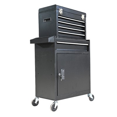 Lirago 5 Drawer Large Capacity Rolling Tool Chest and Cabinet Black Detachable Tool Storage with Wheels and Lock for Workshop Garage
