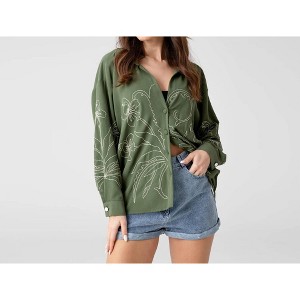 Women's DROP SHOULDER EMBROIDERY OVERSIZED SHIRT - SoulofMu - 1 of 4