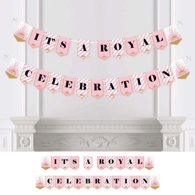 Big Dot of Happiness Little Princess Crown - Pink and Gold Princess Party Bunting Banner - Party Decorations - It's a Royal Celebration