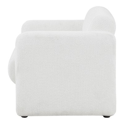 White Boucle Upholstered Barrel Accent Chair with Wood Frame