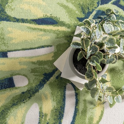 Tropical Breeze 6' Square Blue & Green Floral Synthetic Outdoor Rug