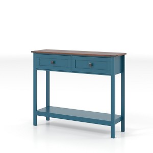 Gulches Farmhouse Style Console Table with 2 Drawer and Bottom Storage Shelf for Entryway(Pagoda Blue) - 1 of 4