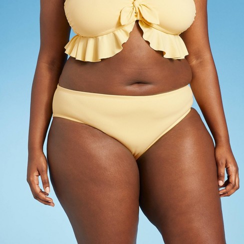 Juniors' Plus Size Ribbed Cheeky Bikini Bottom - Yellow 14w : Target