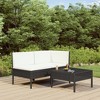 vidaXL 3-Piece Patio Lounge Set - Black Poly Rattan Outdoor Furniture with Cream White Cushions, Weather-Resistant Sofa and Coffee Table - 2 of 4