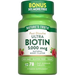 Nature's Truth Biotin 5000mcg | 78 Fast Dissolve Tablets | Natural Berry Flavor | Vegan, Non-GMO, Gluten Free - 1 of 4