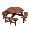 Maliang 6-Person Circular Outdoor Wooden Picnic Table for Patio, Backyard, Garden, with 3 Built-in Benches, Brown - 2 of 4