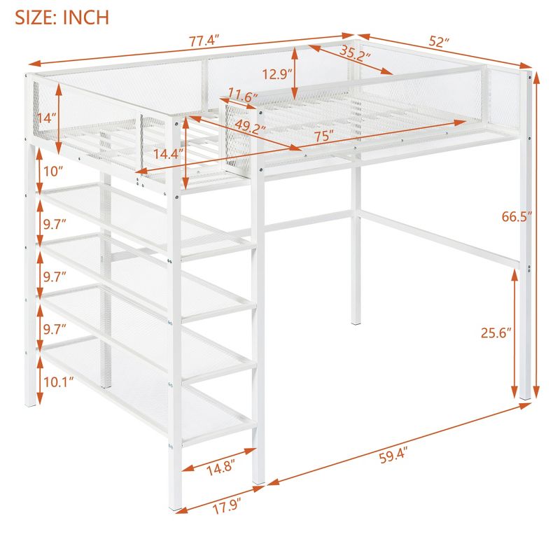 Metal Twin Size Loft Bed with 4 Shelves and Storage - ModernLuxe, 3 of 11