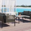 Outdoor Sectional Sofa Set, 4 Pcs Rope Sofa Set with Thick Cushions and Toughened Glass Table, All-Weather Sofa Set for 4 People-Coolbibila - 3 of 4