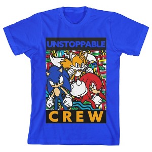 Bioworld Sonic The Hedgehog Unstoppable Crew Pop Dimension Graphic Youth Boys Royal Blue T-Shirt - 1 of 2