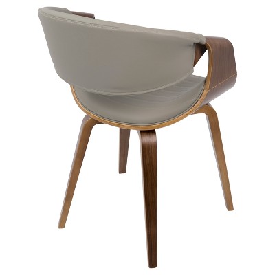 Walnut Wood & Grey Faux Leather Mid-Century Arm Chair