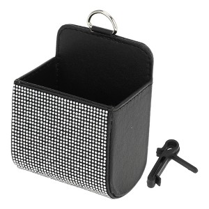 Unique Bargains Universal Car Trash Can Hanging Trash Bin Faux Leather Rhinestones 1 Pcs Black White - 1 of 4