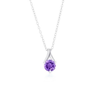 Simona Sterling Silver 6mm Round Gemstone Necklace - Amethyst - Purple - 16+2 Inch - 1 of 2