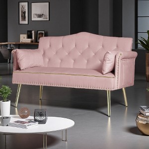 2-Seater Velvet Sofa with Tufted Back & Foam Cushion - 1 of 4