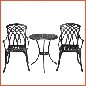 Cast Aluminum Patio Bistro Set with Umbrella Hole, 3 Piece Outdoor Bistro Set Rust-Resistant, Patio Table and Chairs - 1 of 4
