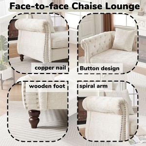 81-inch Chenille Face-to-Face Chaise Lounge with Two Pillows, Nailhead Trim, Button Tufted Design, and Rolled Arms for Lounge, Living Room, and Office - 1 of 4