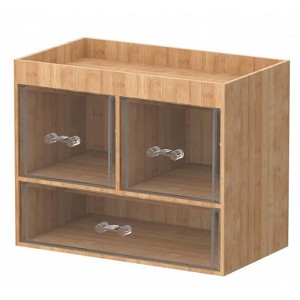 Bamboo Cosmetic Drawer Organizer with Open Shelf & 3 Acrylic Drawer Compartments, Nonslip Makeup, Jewelry & Skincare Organizer - 1 of 3