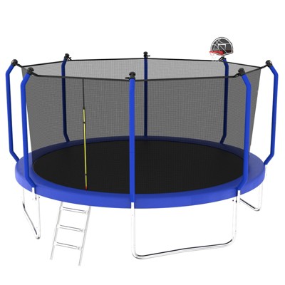 VisioGear Trampoline with Safety Enclosure Net, Trampoline with Basketball Hoop, Blue, 168.11"*168.11"*107.87"