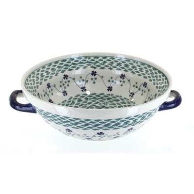 Blue Rose Polish Pottery Sage Floral Colander