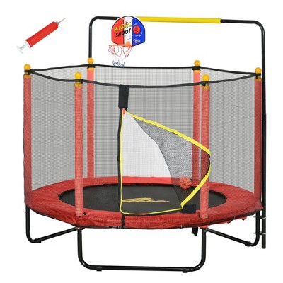 Kids Trampoline with Net, Basketball Hoop, Horizontal Bar Indoor