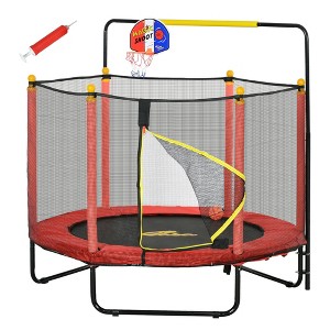 Kids Trampoline with Net, Basketball Hoop, Horizontal Bar Indoor - 1 of 4