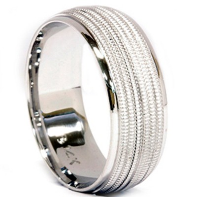 Pompeii3 Mens 14K White Gold Milgrain Comfort Fit Wedding Band
