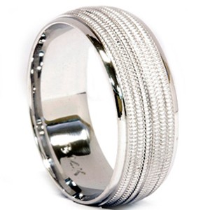 Pompeii3 Mens 14K White Gold Milgrain Comfort Fit Wedding Band - 1 of 4