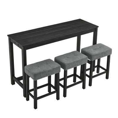 DSVIMOY Counter and Bar Stool Set Bar Table with Power Outlet and 3 Upholstered Stools for Dining Room, Black, 64"*25"*7.8"