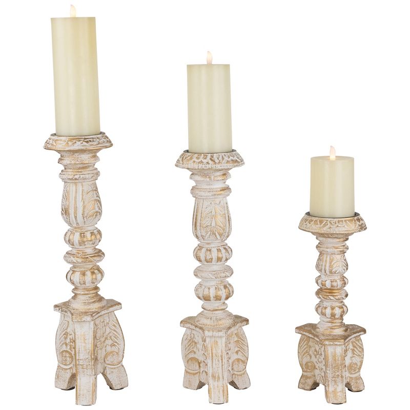 Northlight Set of 3 Brushed Gold Tripod Wooden Pillar Candle Holders 10", 3 of 6