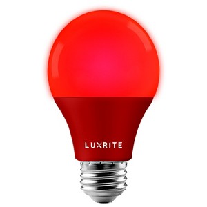 Luxrite A19 LED Red Bulbs, 60W Equivalent, Non-Dimmable, UL Listed, Indoor Outdoor, Porch, Christmas, Decoration, E26 Standard Base - 1 of 4