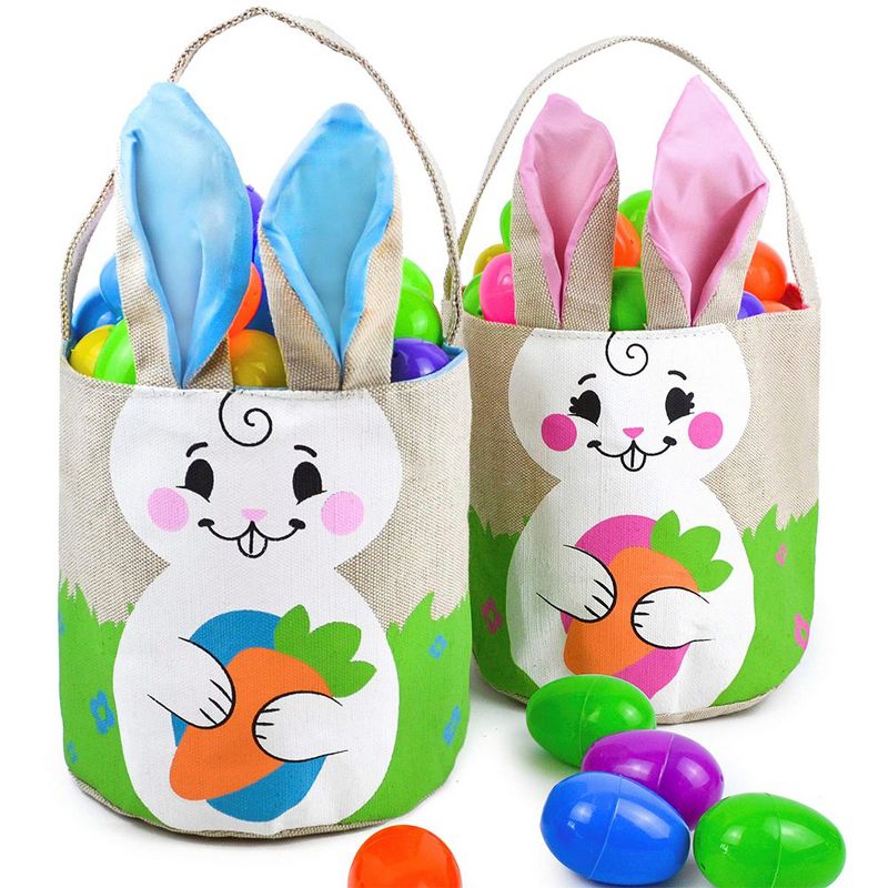 Syncfun 2 Packs Easter Bunny Basket Canvas/Burlap Bags Set for Easter Eggs Hunt, Easter Gift Baskets Egg Bags for Kids, Kids Easter Party Favor, 4 of 8